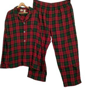 LL Bean Flannel Pajamas Pajama Set Men XXL Red Green Tratan Plaid Pants Shirt